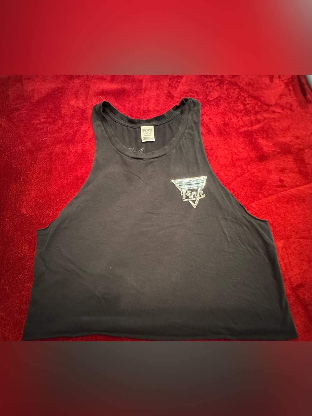PINK Victoria's Secret Black Cropped Tank with Triangle Logo